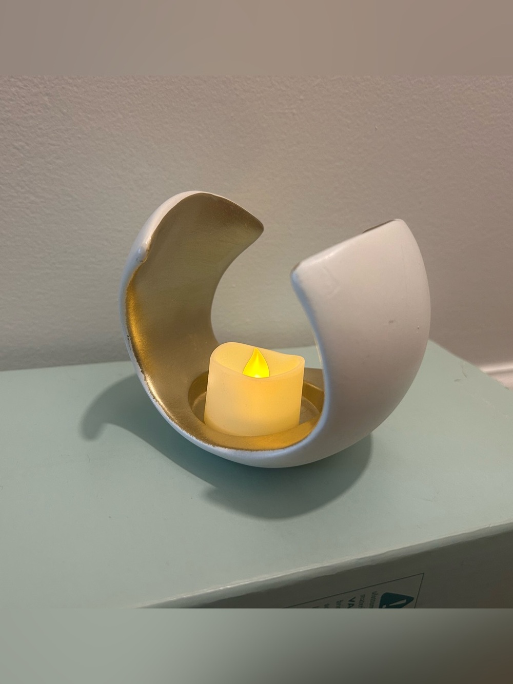 Partylite White and Gold Crescent Candle Holder